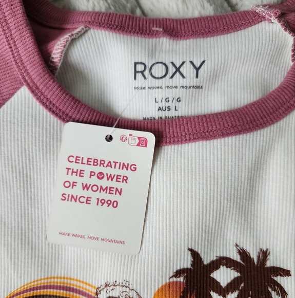 Roxy Beach Theme Surfer Baby Tee Juniors Size Large - Picture 7 of 7